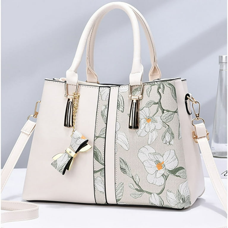 Sehao Handbag for Women Embroidered Bag Large Capacity Handbag Fashion Shoulder Bag Shoulder Bags PU White, Women's, Size: One Size