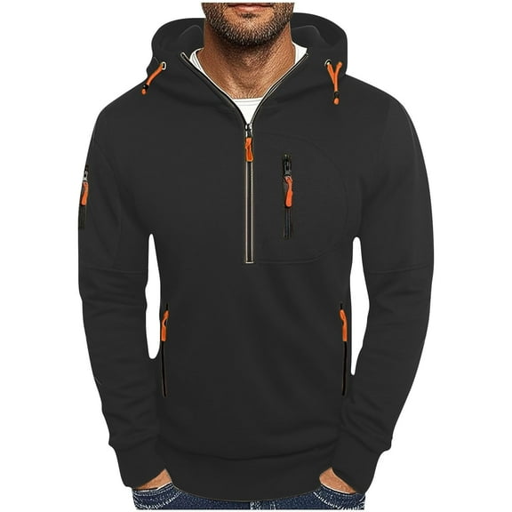 Hoodies,Men Quarter Zip Pullover Hoodie Lightweight Multiple Pockets Comfortable for Everyday Outdoor Wear,Mens Quarter Zip Pullover,04 Black,3XL