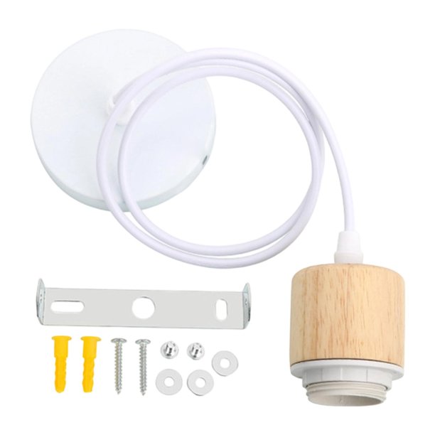 Lámpara colgante vintage con cable E27, estilo industrial y rústico. Madera blanca