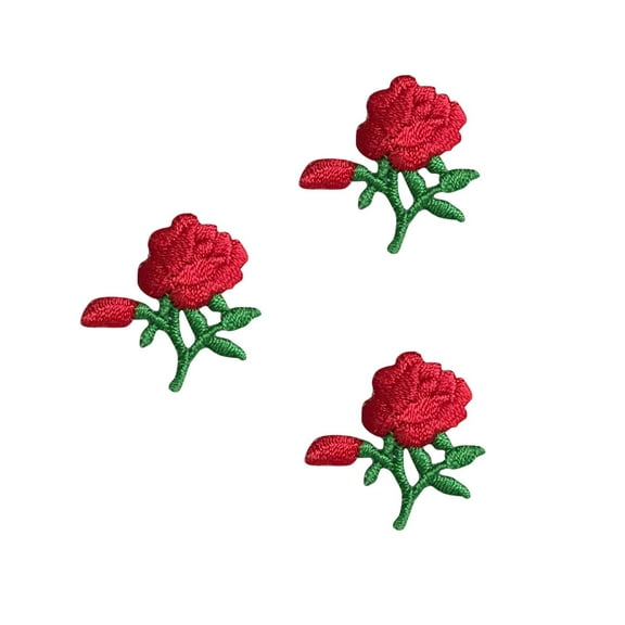 Wholesale Applique Rose with Buds Red and Green Embroidery Iron-On Patches and Sew-On Patches (3 Pack)