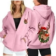 thumbnail image 2 of Fiaer Christmas Hoodie for Women Oversized Reindeer Graphic Xmas Hooded Jackets Full Zip up Drawstring Sweatshirts Long Sleeve Loose Fit Trendy Pocket Tops Pink L, 2 of 5