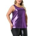 thumbnail image 4 of Agnes Orinda Women's Plus Size Tops Round Neck Sleeveless Party Clubwear Holographic Shiny Metallic Tank Top 3X Purple, 4 of 6
