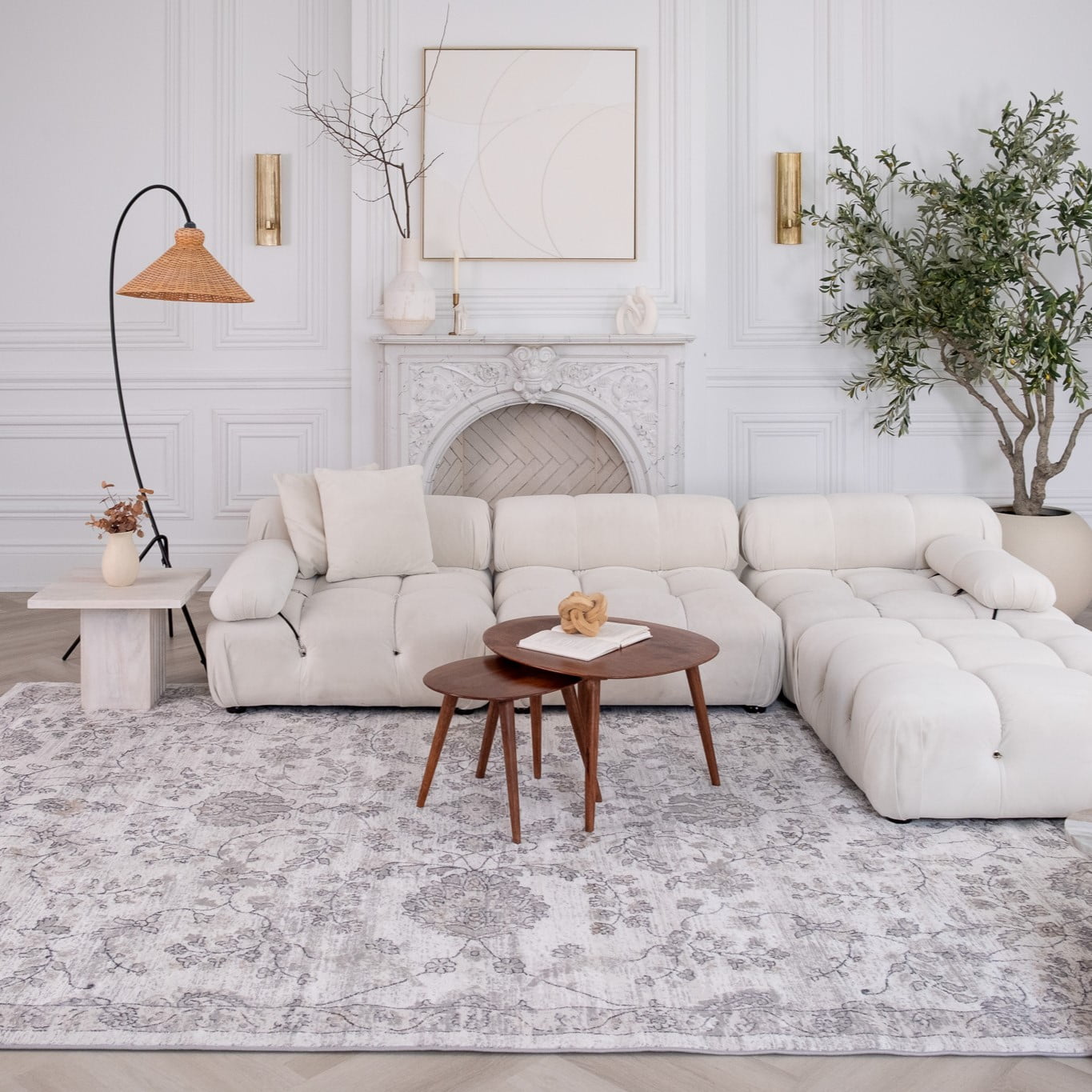 Rug Branch Atlas Classic Indoor Area Rug, Beige Grey, Floral - Living Room, Bedroom, Dining Room, and Kitchen