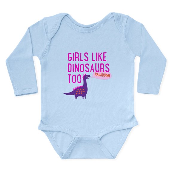 CafePress - Girls Like Dinosaurs Too RAWRRHH Body Suit - Long Sleeve Cotton Baby Bodysuit