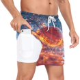 thumbnail image 2 of joogoo Men's Basketball Splash Fire Swim Trunks with Liner Pocket Beach Shorts XX-Large, 2 of 9
