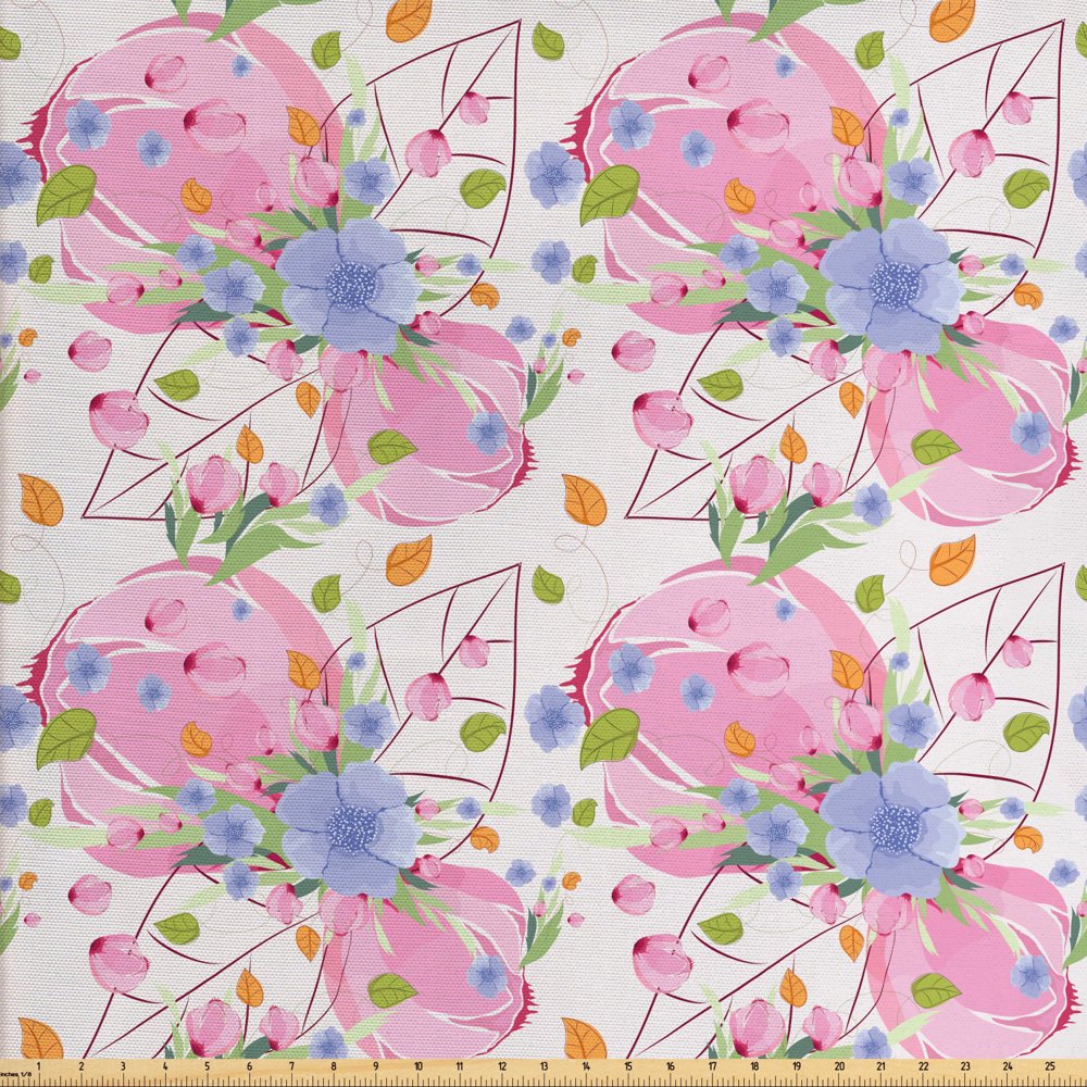 Flower Fabric by the Yard, Fresh Garden of Spring Theme Nature Coming