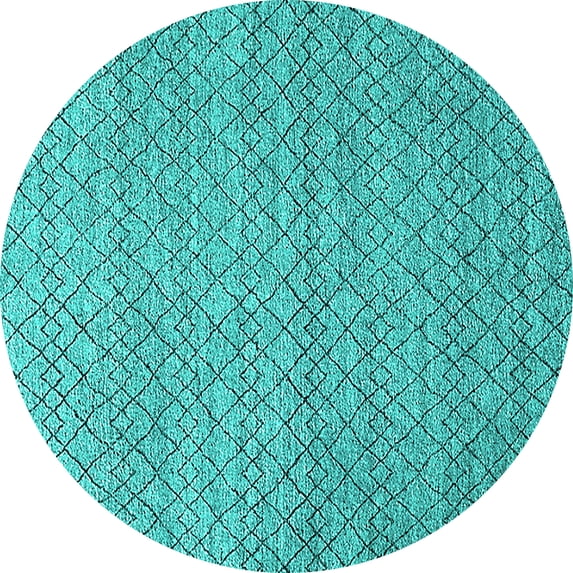 Ahgly Company Machine Washable Indoor Round Solid Turquoise Blue Modern Area Rugs, 7' Round
