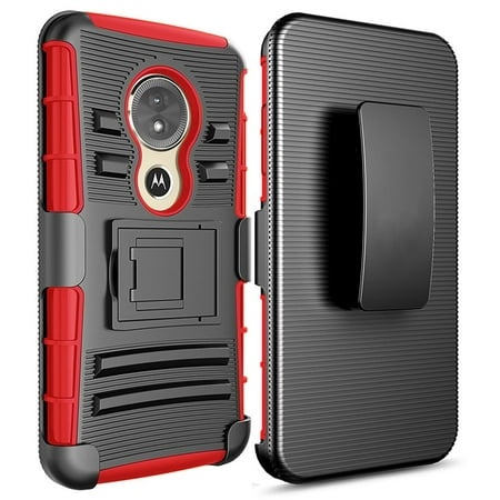 For Motorola Moto G6 Play / G6 Forge / XT1922 / E5 / XT1920 Armor Belt Clip Holster Case Cover Red