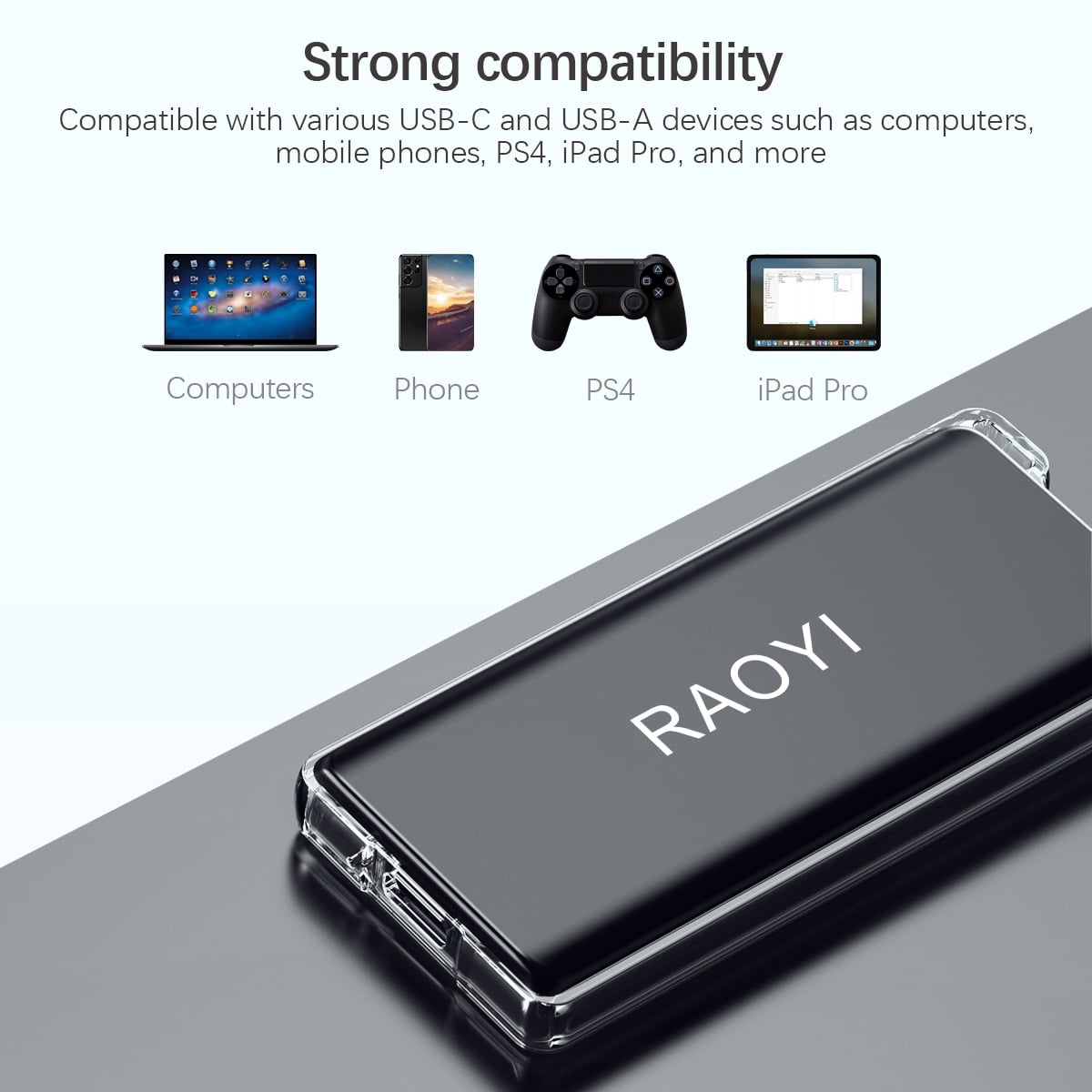 RAOYI 120G External Hard Drive,Portable SSD up to 400MB/s,USB 3.1 Gen2,Compatible with PS4/Windows/Mac,Black