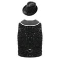 thumbnail image 2 of Miutii Boys Girls Sequins Vest Hip Hop Choir Jazz Dance Shirt Velvet Button Waistcoat Bowtie with Hat Party Clothes Black 16, 2 of 3