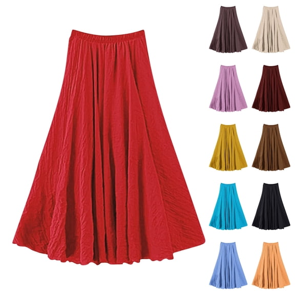 Dianli Flax A Line Skirt Ankle Skirt Women's Solid Color Elastic Waist Flax A Line Ankle Length Pull On Skirt Breathable Summer Casual Beachwear A Line Skirt