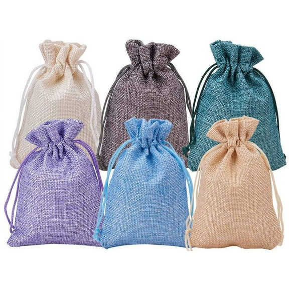 30 PCS 6 Color Burlap Bags with Drawstring Gift Bags Jewelry Pouch for Wedding Party and DIY Craft Flat Measurement: 13.5cm x 9.5 cm (5.31 x 3.74 Inch)