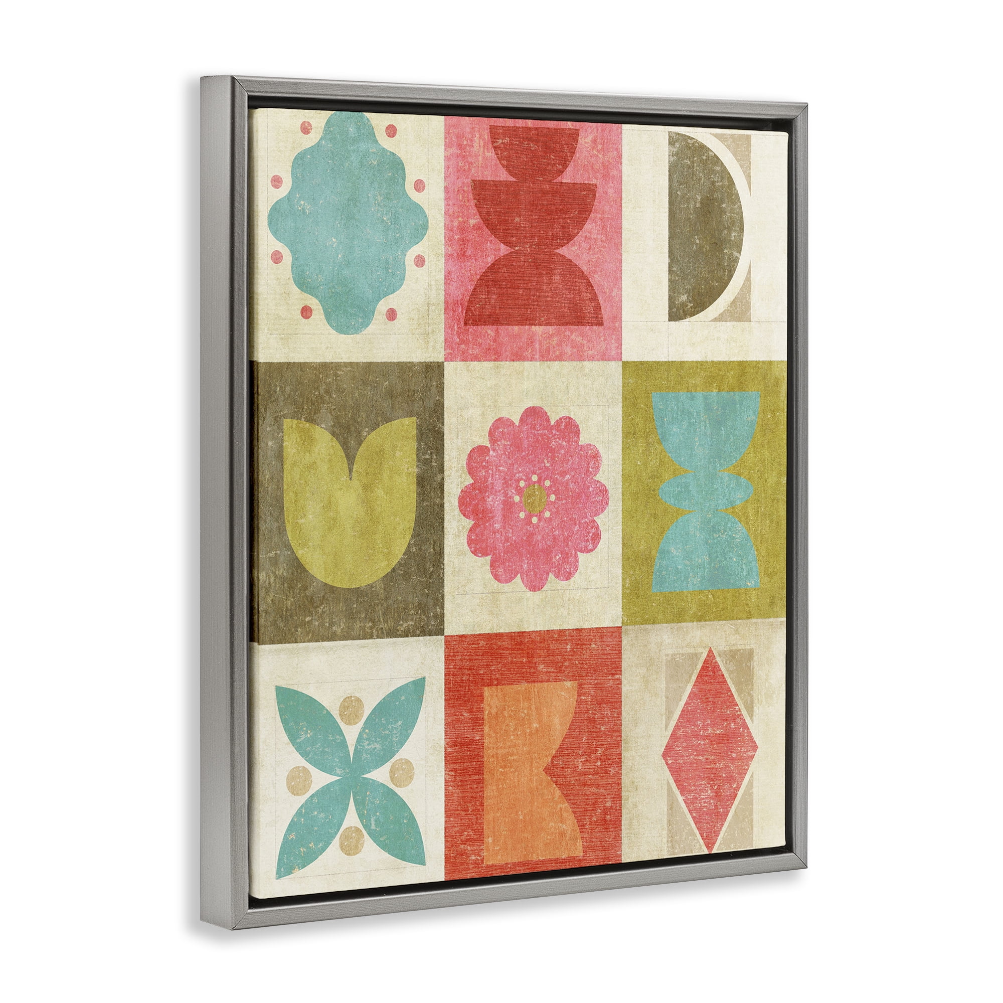 Stupell Industries Happy Dance Geometrics Gray Framed Floater Canvas Wall Art, design by Suzanne Nicoll