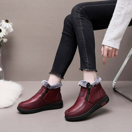 

Herrnalise Imitation Leather Thickened Plush Elderly Shoes Women s Boots Winter Anti-skid Women s Shoes Women Shoes Rollback