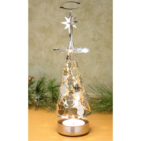 Spinning Christmas Tree Candle Holder with Snowmen Scandinavian Design