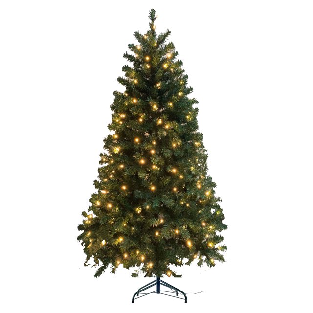 Artificial Christmas Tree 6FT w/ LED Lights Hinged with Metal Stand