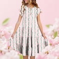 thumbnail image 2 of Bainana Girls Floral Print Dress With Flutter Sleeves Tiered Ruffle Crew Neck Dresses Lightweight Soft Little Youth Girls Party Summer Outfit Pink Size 14-15 Years, 2 of 5