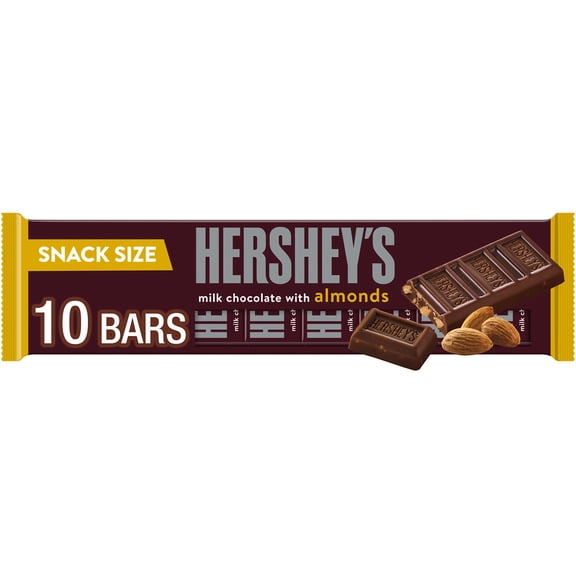 HERSHEY'S Milk Chocolate with Almonds Snack Size Candy Bars, .45 oz (10 Count)
