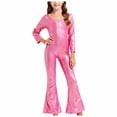 thumbnail image 1 of Girls Sequin Metallic Flared Jumpsuits Glitter Overalls Rompers Perform Dance Birthday Festival School Party, 1 of 4