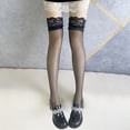thumbnail image 4 of Medias altas de seda hasta el muslo para mujer, calcetines de silicona con encaje, medias superiores con lazo de satén, 4 of 5