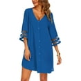 thumbnail image 2 of Liacowi Women's Bikini Cover-Up, Loose Fit Button-Down 3/4 Sleeve V Neck Chiffon Solid Color Beach Dress, 2 of 5