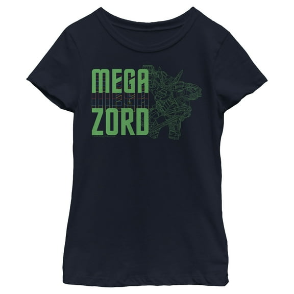 Girl's Power Rangers Megazord Schematics Graphic Tee Navy Blue Medium