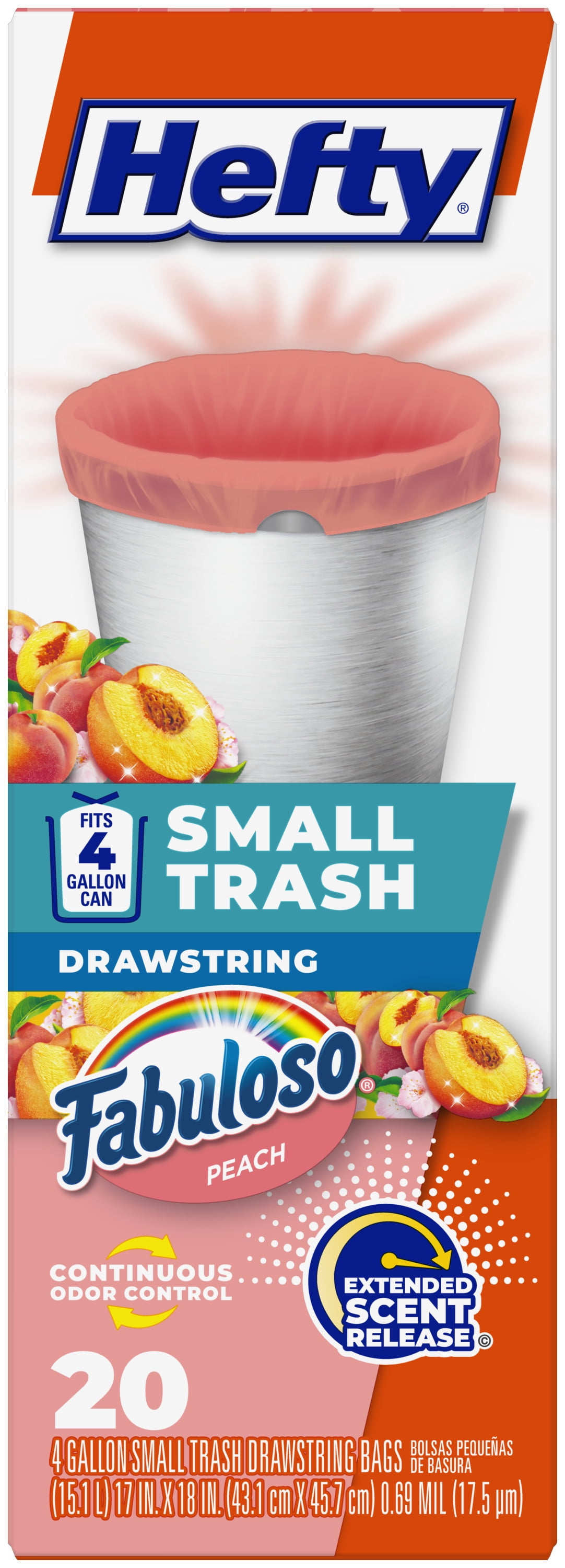 (8 pack) Hefty Small Trash Bags, Peach, Fabuloso Peach Scent, 4 Gallon, 20 Count