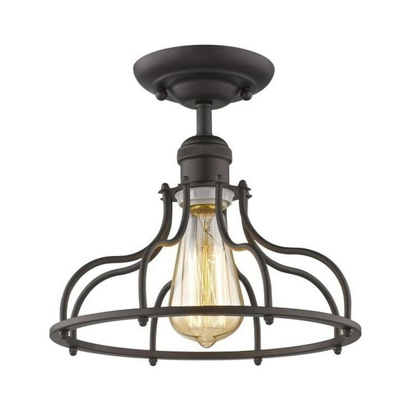 CHLOE Lighting JAXON Industrial-style 1 Light Rubbed Bronze Semi-flush Ceiling Fixture 10" Wide