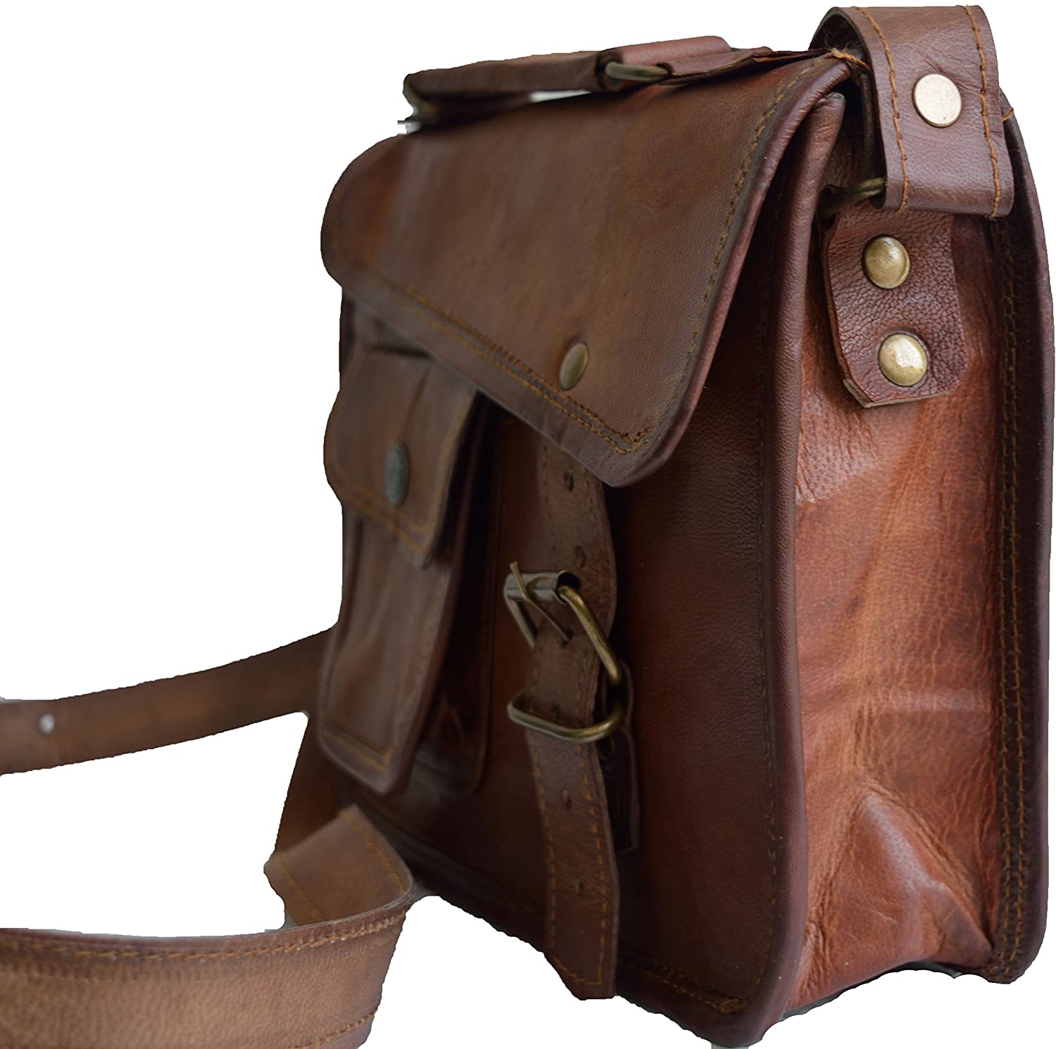 Jaald 11" Leather Messenger Bag Satchel Laptop Briefcase for Men Women Cross Body Shoulder Purse Travel Work Bag Birthday Gift