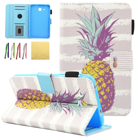 Galaxy Tab A 7.0 2016 Case - Allytech Premium PU Leather Stand Smart Case with Auto Wake/Sleep & Card Slots for Samsung Galaxy Tab A 7.0 inch 2016 Model (SM-T280/T285), Golden Pineapple