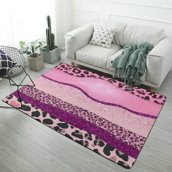 Pink Leopard Print with Glitter Home Decor Living Room Carpet Non-slip Hotel Lobby Floor Mat Kitchen Bedroom Entrance Doormat Mats