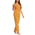thumbnail image 4 of INSPIRE CHIC Women's Sleeveless Shawl Collar Office Belted Cropped Jumpsuit Romper XL Yellow, 4 of 5