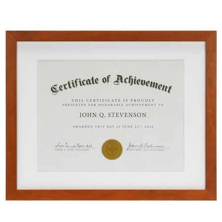 ONE WALL Cost-effective Tempered Glass 11x14 Document Frame with 1 Mat for 8.5x11 Documents Certificate Diploma, Red Wood Picture Photo Frame - Mounting Hardware Included