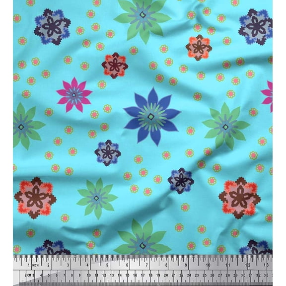 Soimoi Poly Georgette Fabric Colorful Flowers Clip Art Fabric Prints by Yard 52 Inch Wide