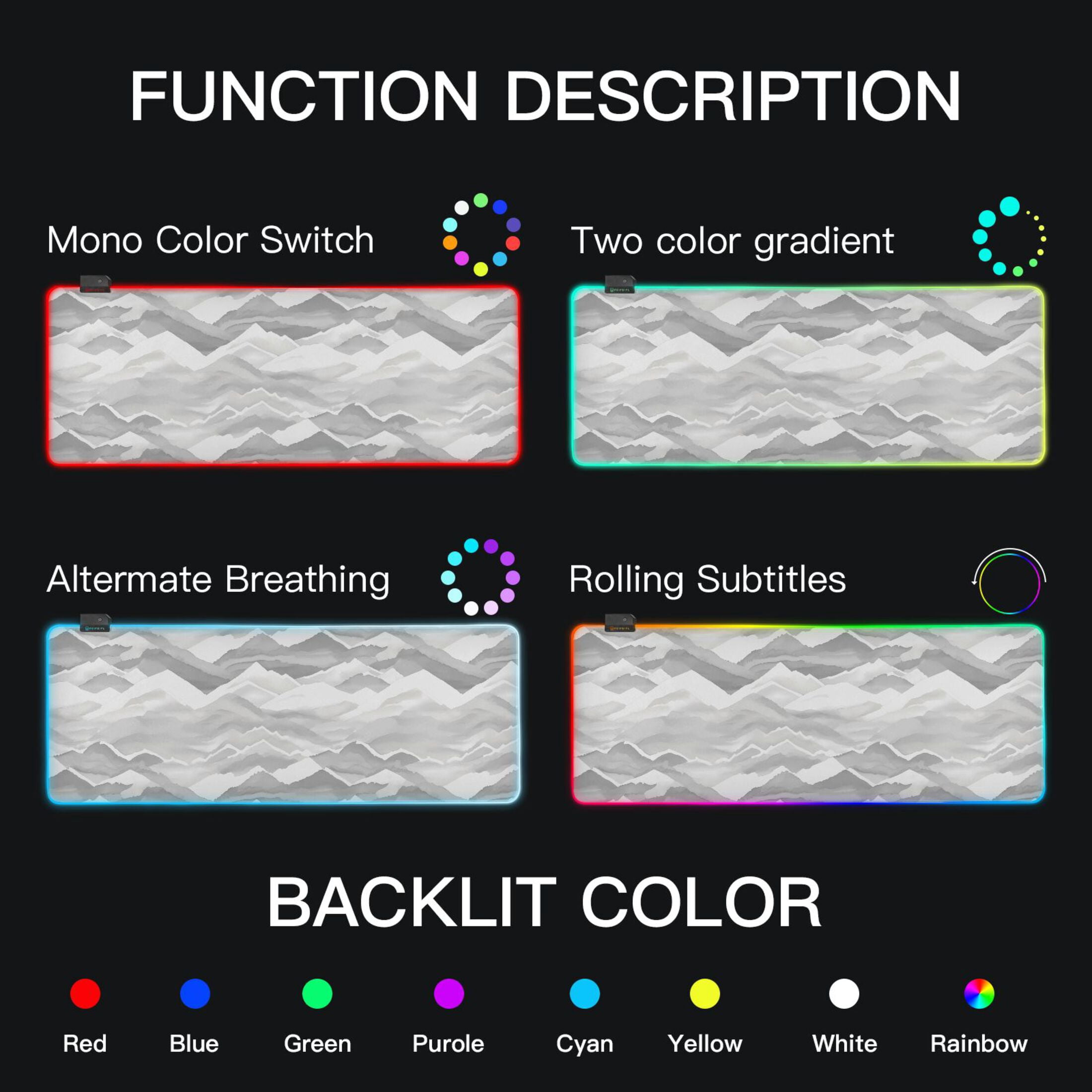 Large RGB Gaming Mouse Pad Led Glowing Mousepad Non-Slip Rubber Base 13 Light Modes 31.5x11.8 Watercolor Mountain Ridge