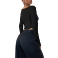 thumbnail image 4 of Franhais Women's Long Sleeve Cropped Tops, Solid Color Round Neck Backless Show Navel T-shirt, 4 of 9