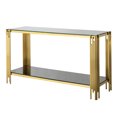 thumbnail image 6 of Modern Tempered Glass Console Table with Mirror Gold Stainless Steel Base - 2-Tier Living Room Sofa Side Table & Decorative Art Piece, 6 of 7
