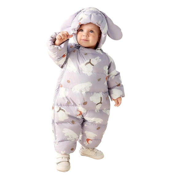 QSXADF Toddler Boy Girl Snowsuit Winter Thick Warm Romper Graphic Double Zip Up Hooded Long Sleeve Quilted Padded Warm Winter Romper Little Kid's Jumpsuits