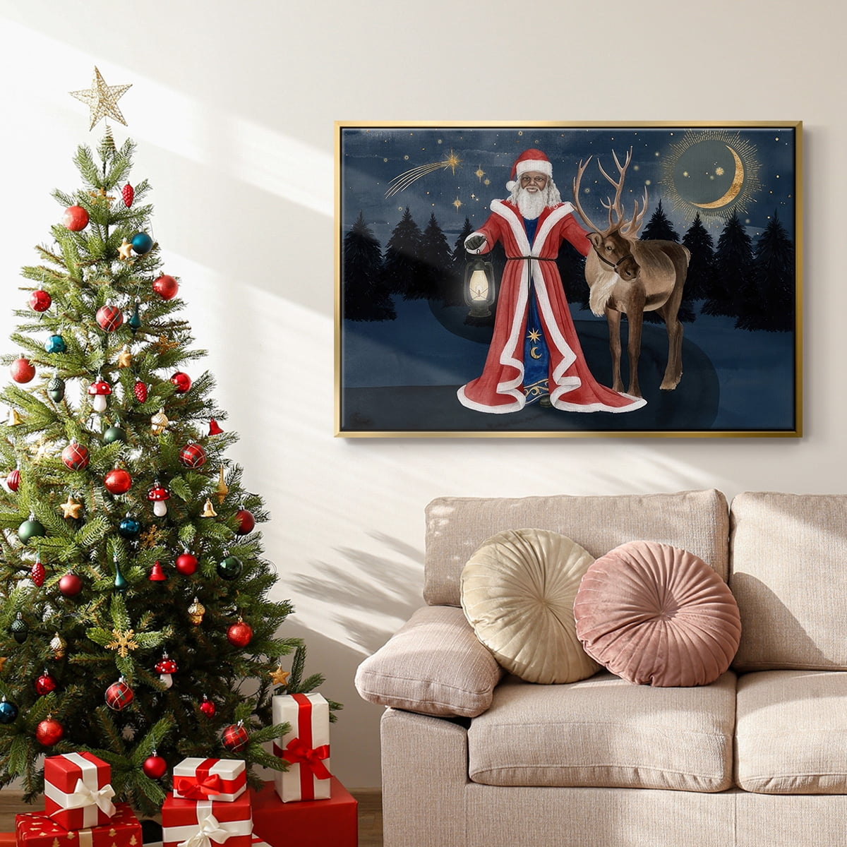 Celestial Christmas Collection A - Framed Gallery Wrapped Holiday Canvas - 17 x 25 - Gold Frame