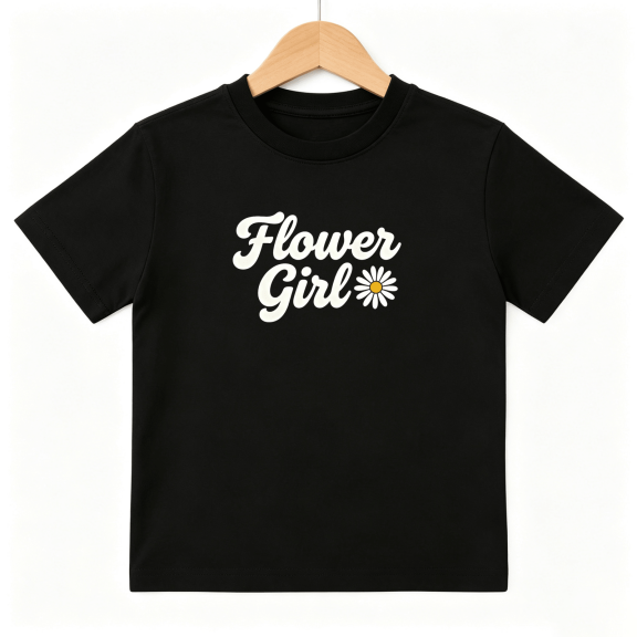 Flower Girl Girls Graphic Tee, Cute Retro Daisy School Spring 100% Cotton Kids Short Sleeve T-Shirt