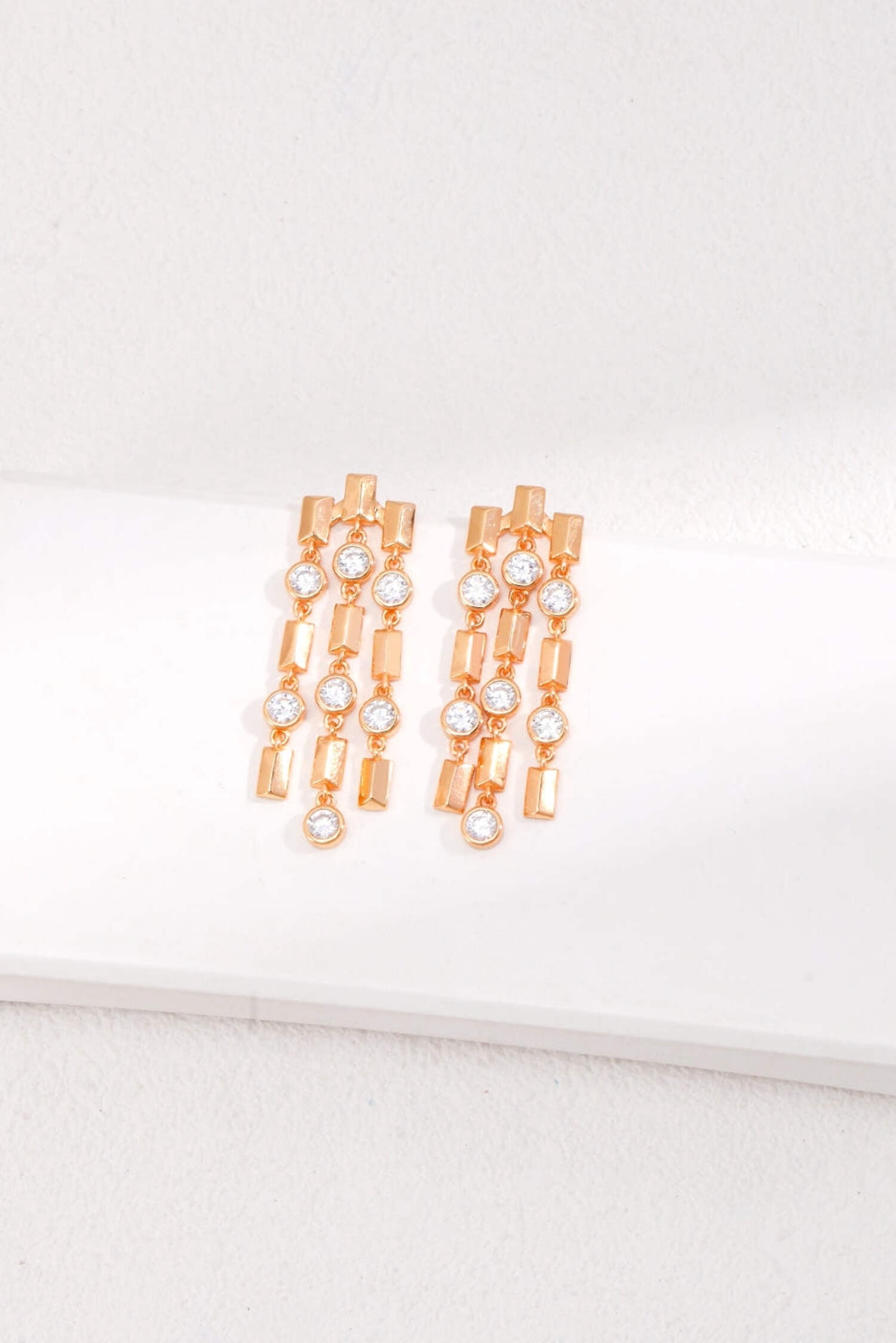 Glamorous Vintage Gold Zirconia Chandelier Earrings in 925 Silver