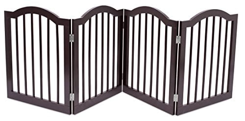 Dog Gate for The House Doorway PAWLAND Wooden Freestanding Foldable Pet Gate for Dogs Stairs 24 inch 3 Panel Step Over Fence Espresso Extra Wide 