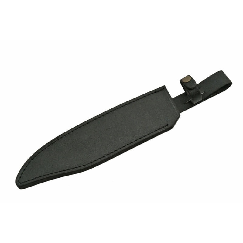 SZCO 15" D-Guard Bowie Knife, Full Tang Carbon Steel Blade with Printing, Exotic Wood Handle and Leather Sheath for Outdoor Survival and Collectibles