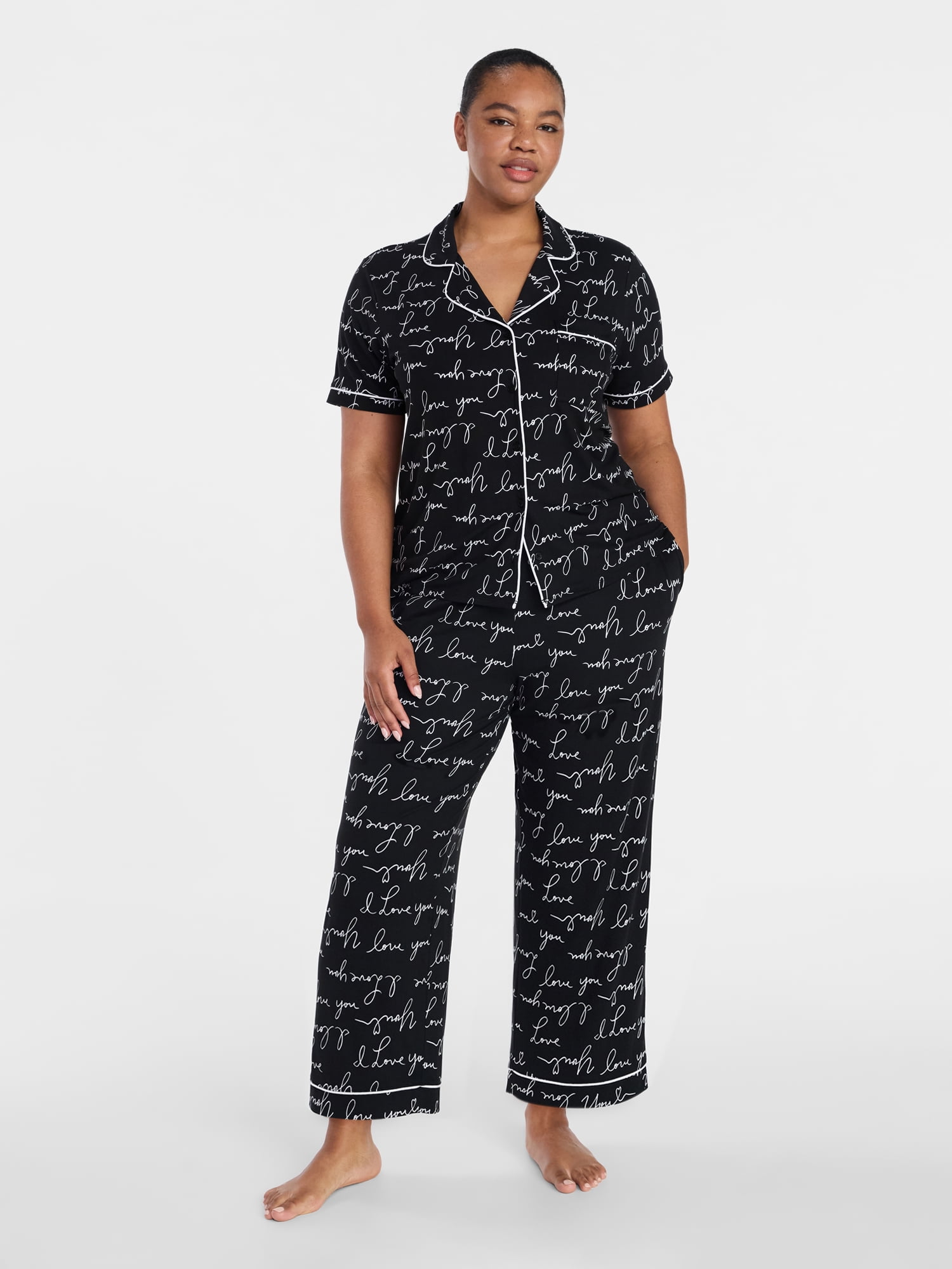 Joyspun Women's Dreamy Soft Collection Notch Collar Top and Capri Pants Pajama Set, 2-Piece, Sizes XS-3X