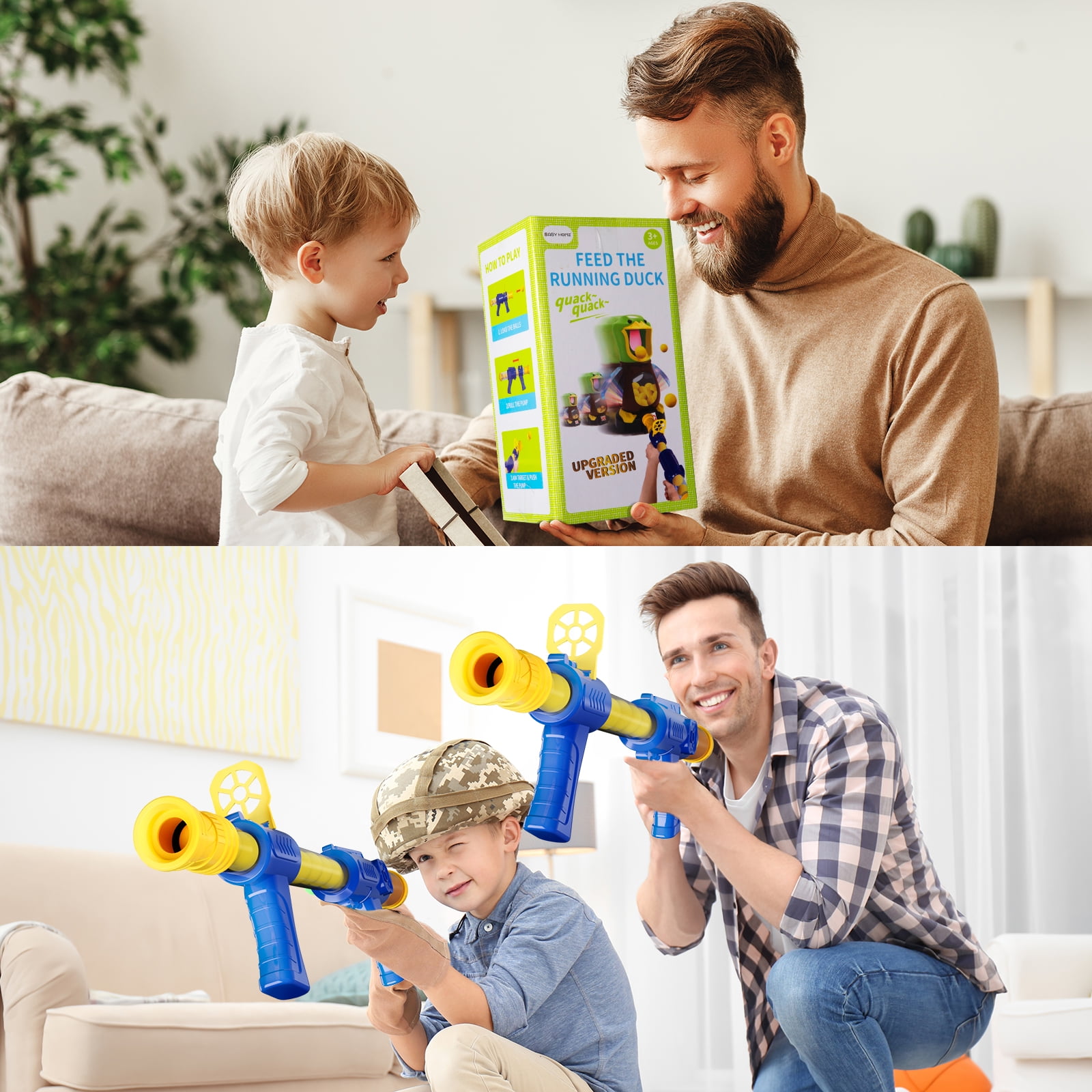 Duck Shooting Toys for Kids, 2 Packs of Toy Foam Blasters with Movable Target, Interactive Competition Game Gift for Boys and Girls