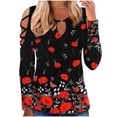 thumbnail image 2 of Puntoco Mujeres Moda Casual Imprimir Cuello Redondo Suelto Manga Larga Camiseta top Blusa Pullover Puntoco Puntoco-1584, 2 of 4