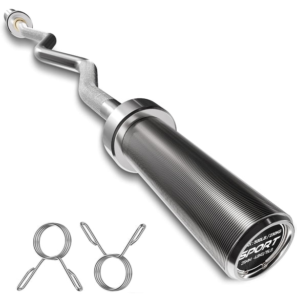EZ Curl Bar – 47" 700 lb with 2 Spring Collars – 2" Curling Bar – Weight Lifting, Squat, Hip Thrusts & Biceps – Knurled Grip – Multi-Angle Wrist-Friendly – Barbell