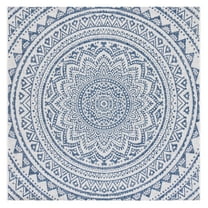 SAFAVIEH Courtyard Josiah Floral Medallion Indoor/Outdoor Area Rug, Ivory/Navy, 7'10" x 7'10" Square