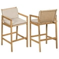 thumbnail image 3 of Christopher Knight Home 29.3" Wood Outdoor Bar Stool with Wicker Backrest and Seat, Beige Cushions, Set of 2, 3 of 9