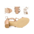 thumbnail image 2 of BLISSFUL STEP Strappy Strap Lace Up Block Heel Sandals for Women Nude 9, 2 of 6